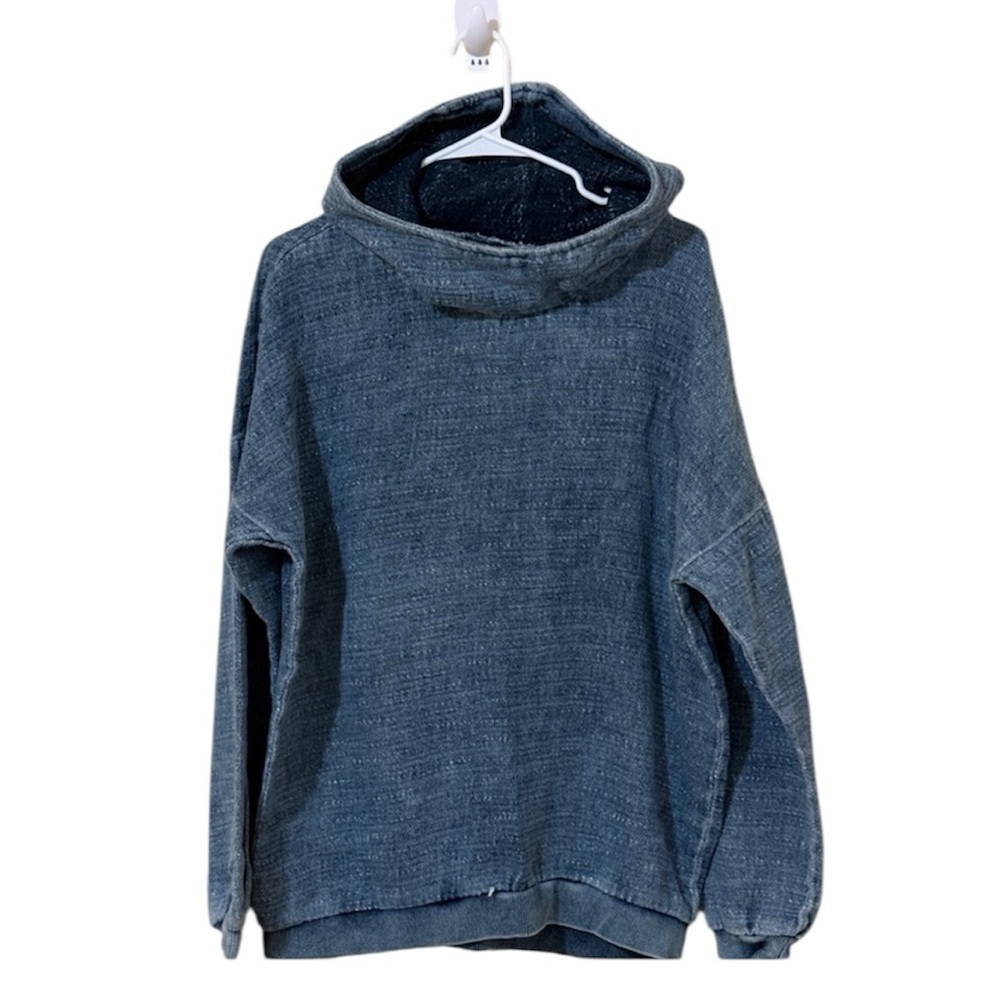 Zara NWT Man Soft Denim Hoodie Blue 100% Cotton Relaxed Fit Pullover Medium